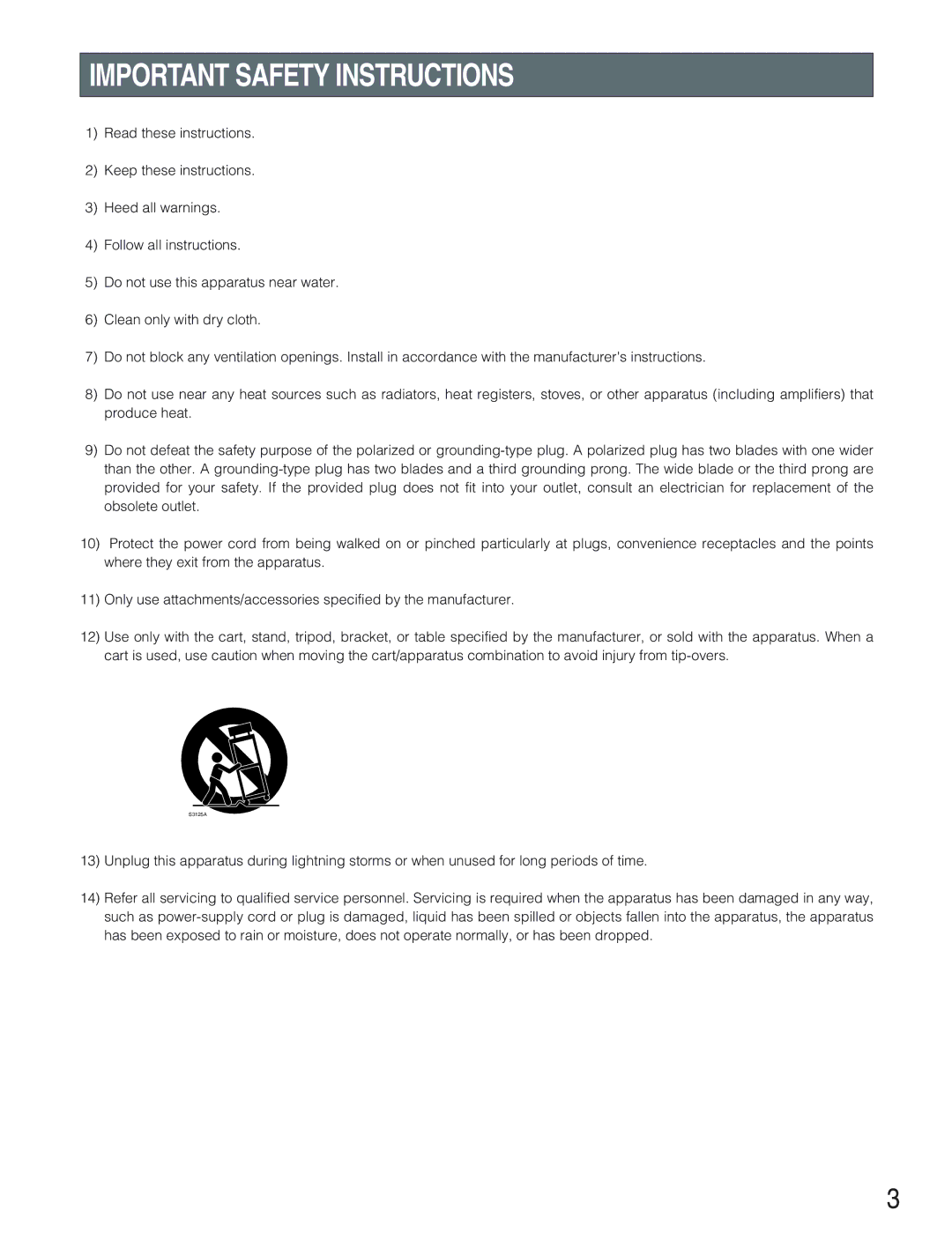 Panasonic WV-CU650 operating instructions Important Safety Instructions 