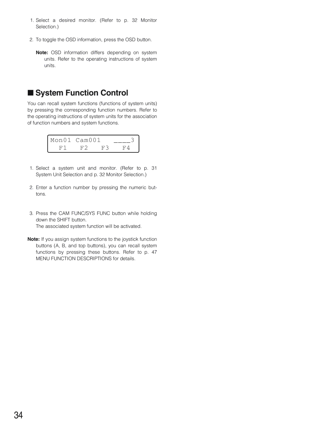 Panasonic WV-CU650 operating instructions System Function Control 