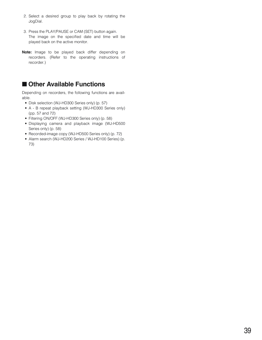 Panasonic WV-CU650 operating instructions Other Available Functions 