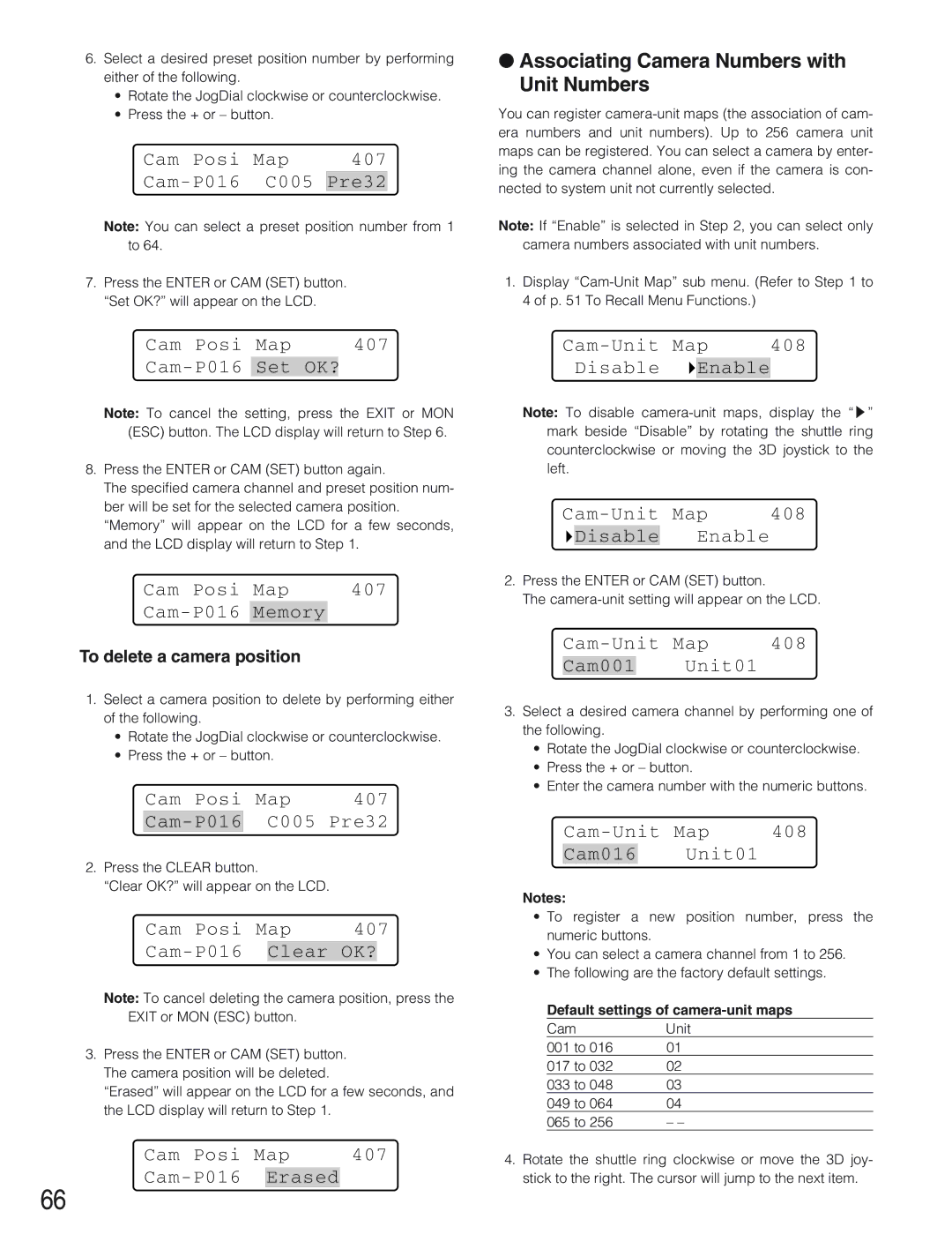 Panasonic WV-CU650 operating instructions Associating Camera Numbers with Unit Numbers 