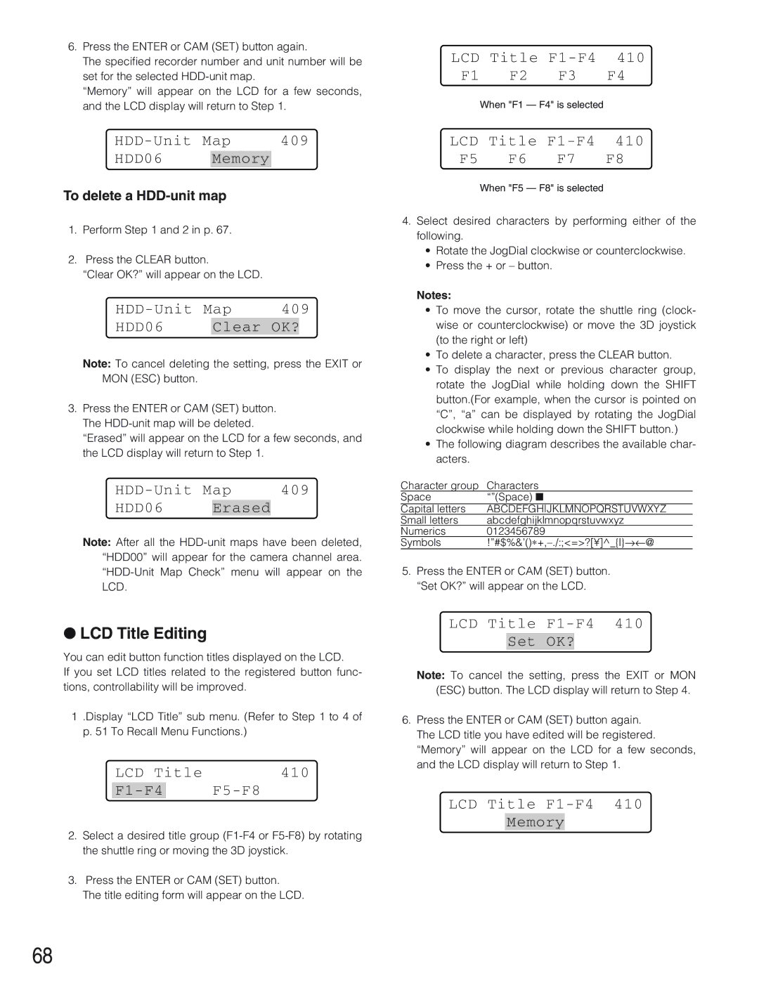 Panasonic WV-CU650 operating instructions LCD Title Editing 