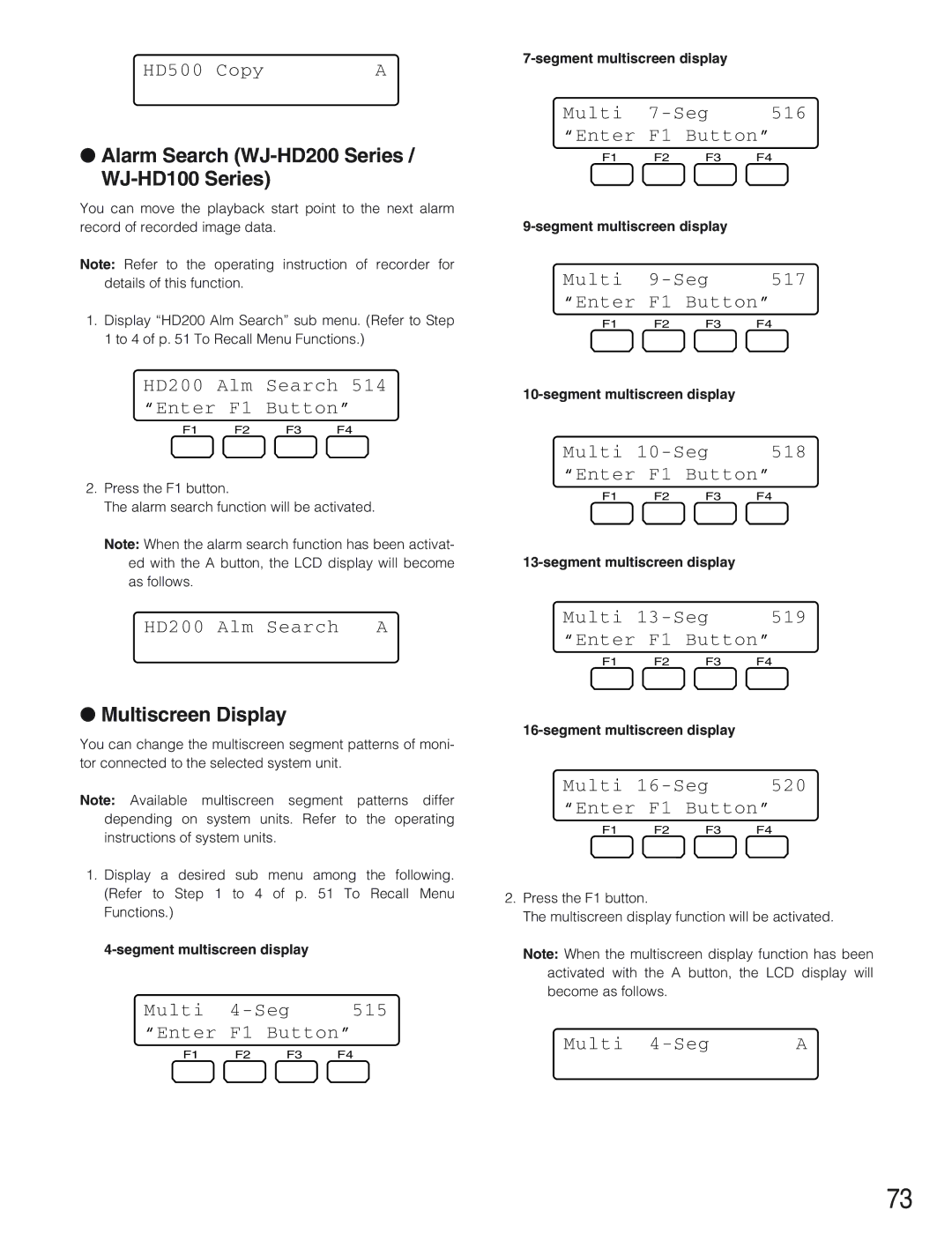 Panasonic WV-CU650 operating instructions Alarm Search WJ-HD200 Series / WJ-HD100 Series, Multiscreen Display 