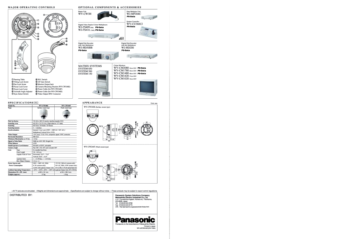 Panasonic WV-CW240 specifications WV-CW3H 