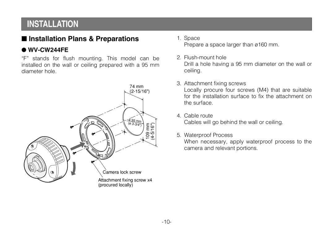 Panasonic WV-CW244FE, WV-CW240S operating instructions Installation Plans & Preparations 