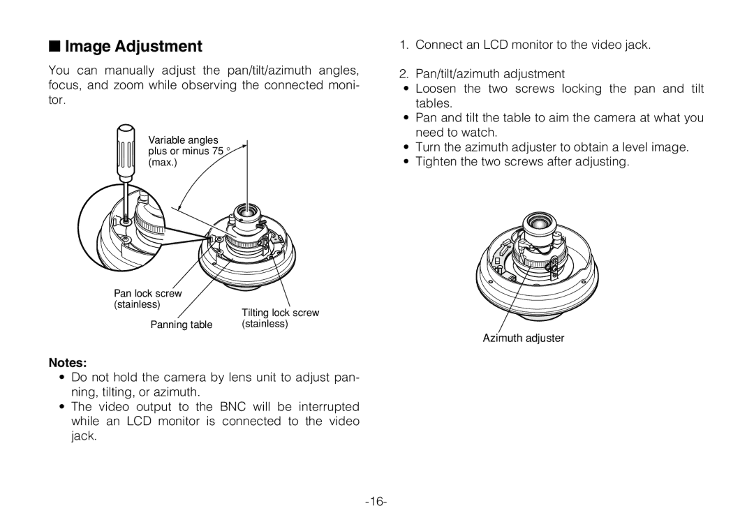 Panasonic WV-CW244FE, WV-CW240S operating instructions Image Adjustment 