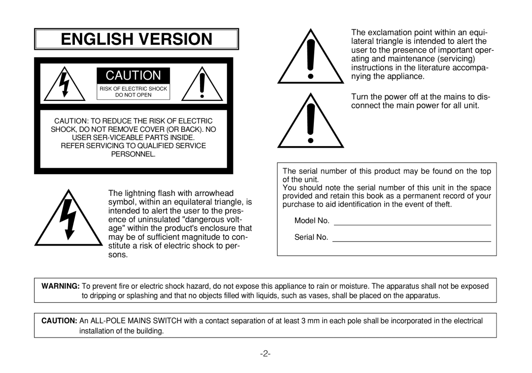 Panasonic WV-CW244FE, WV-CW240S operating instructions English Version 