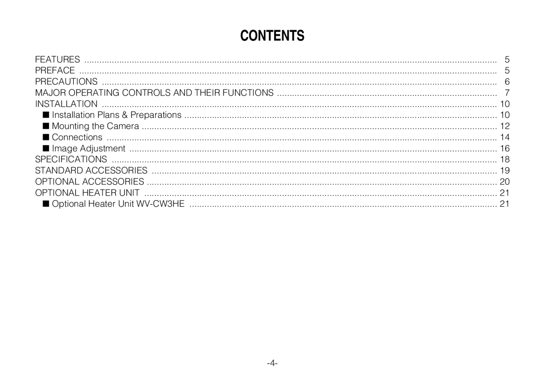 Panasonic WV-CW244FE, WV-CW240S operating instructions Contents 