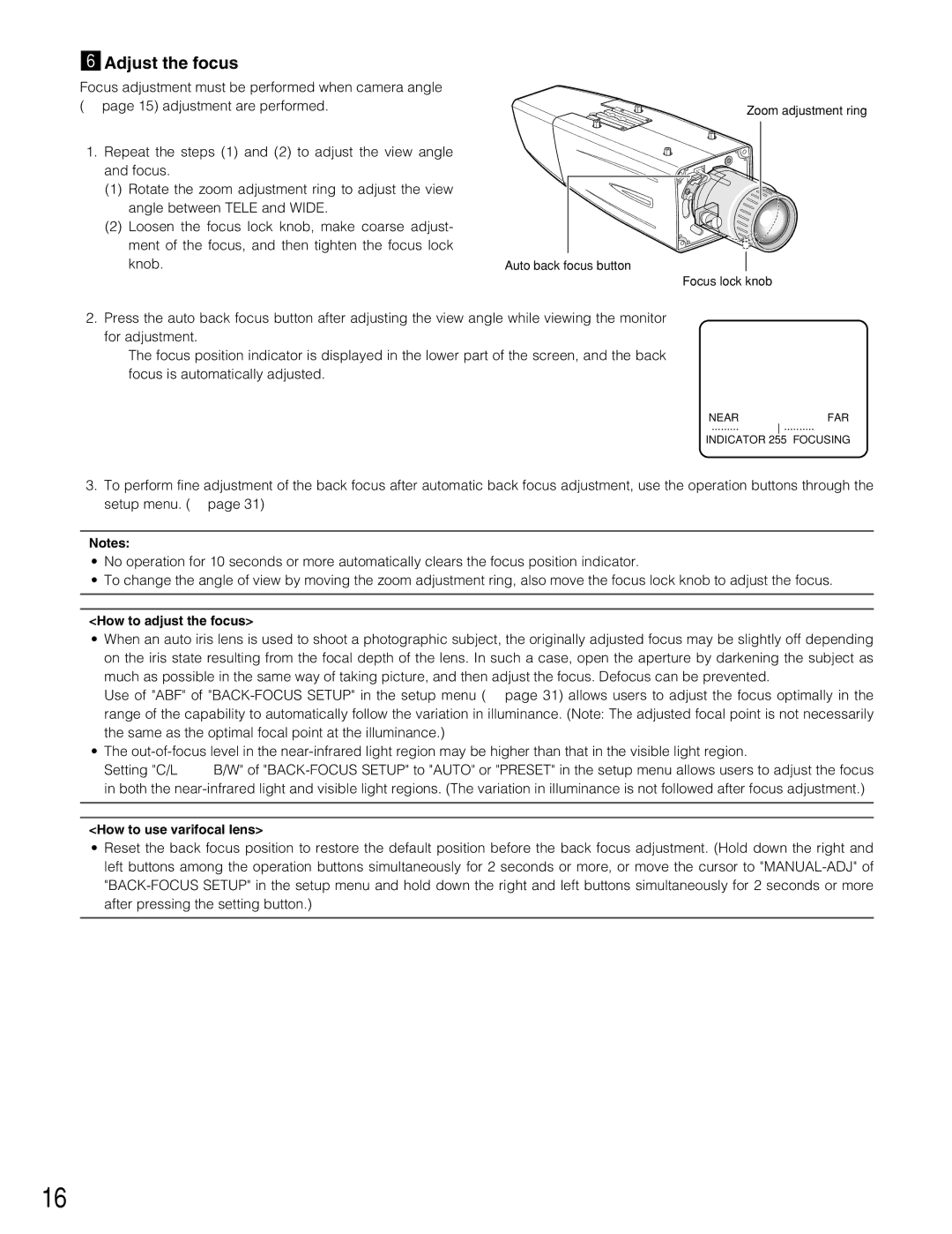 Panasonic WV-CW384 operating instructions NAdjust the focus 