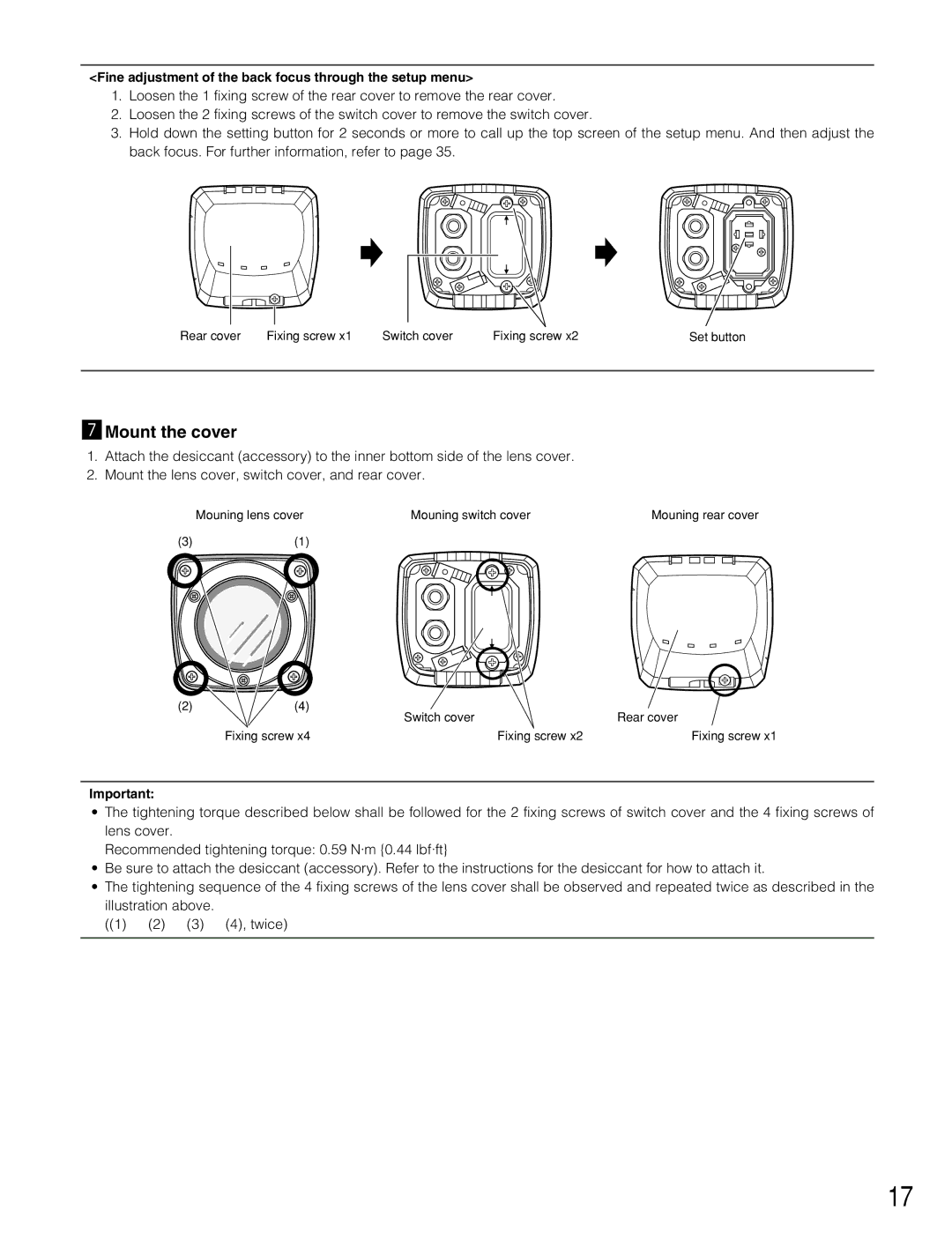 Panasonic WV-CW384 operating instructions MMount the cover 