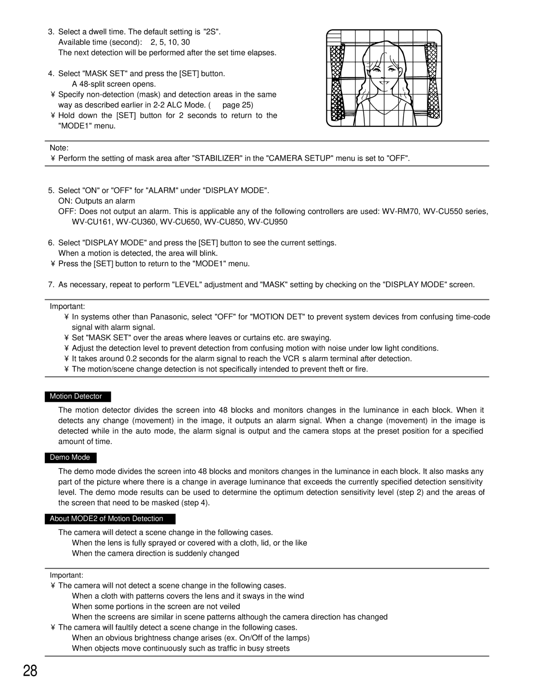 Panasonic WV-CW384 operating instructions Motion Detector 