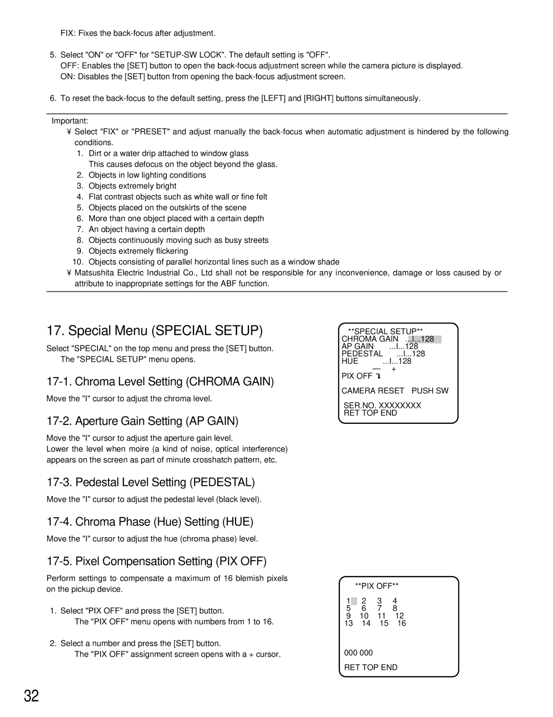 Panasonic WV-CW384 operating instructions Special Menu Special Setup 