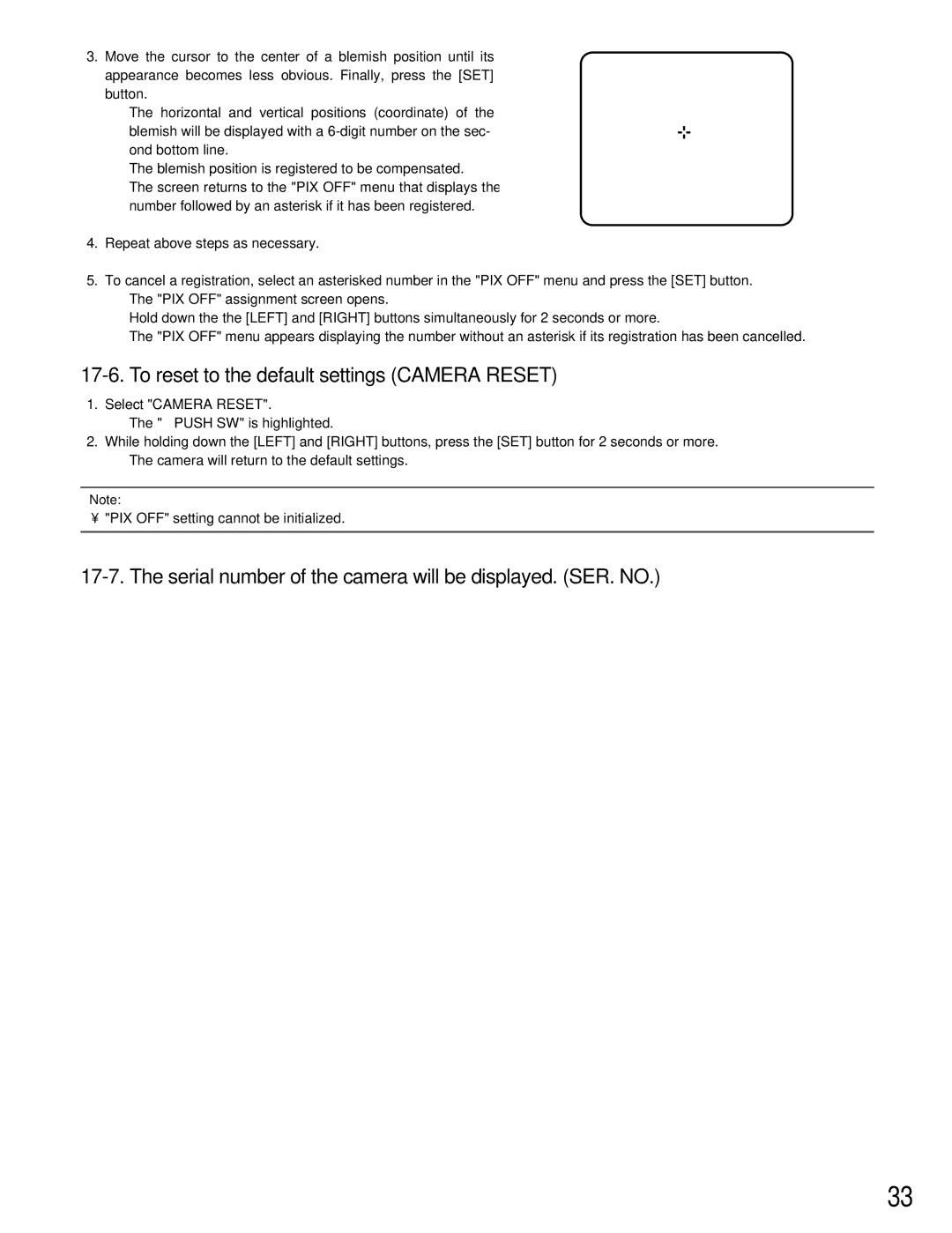 Panasonic WV-CW384 operating instructions Serial number of the camera will be displayed. SER. no 