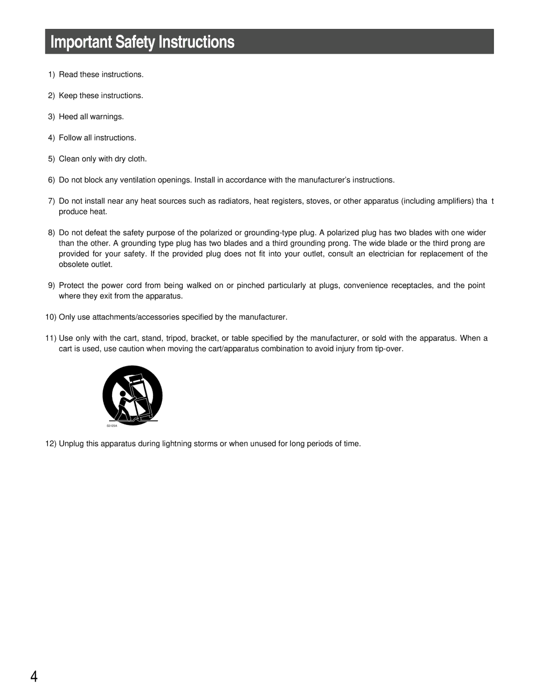 Panasonic WV-CW384 operating instructions Important Safety Instructions 