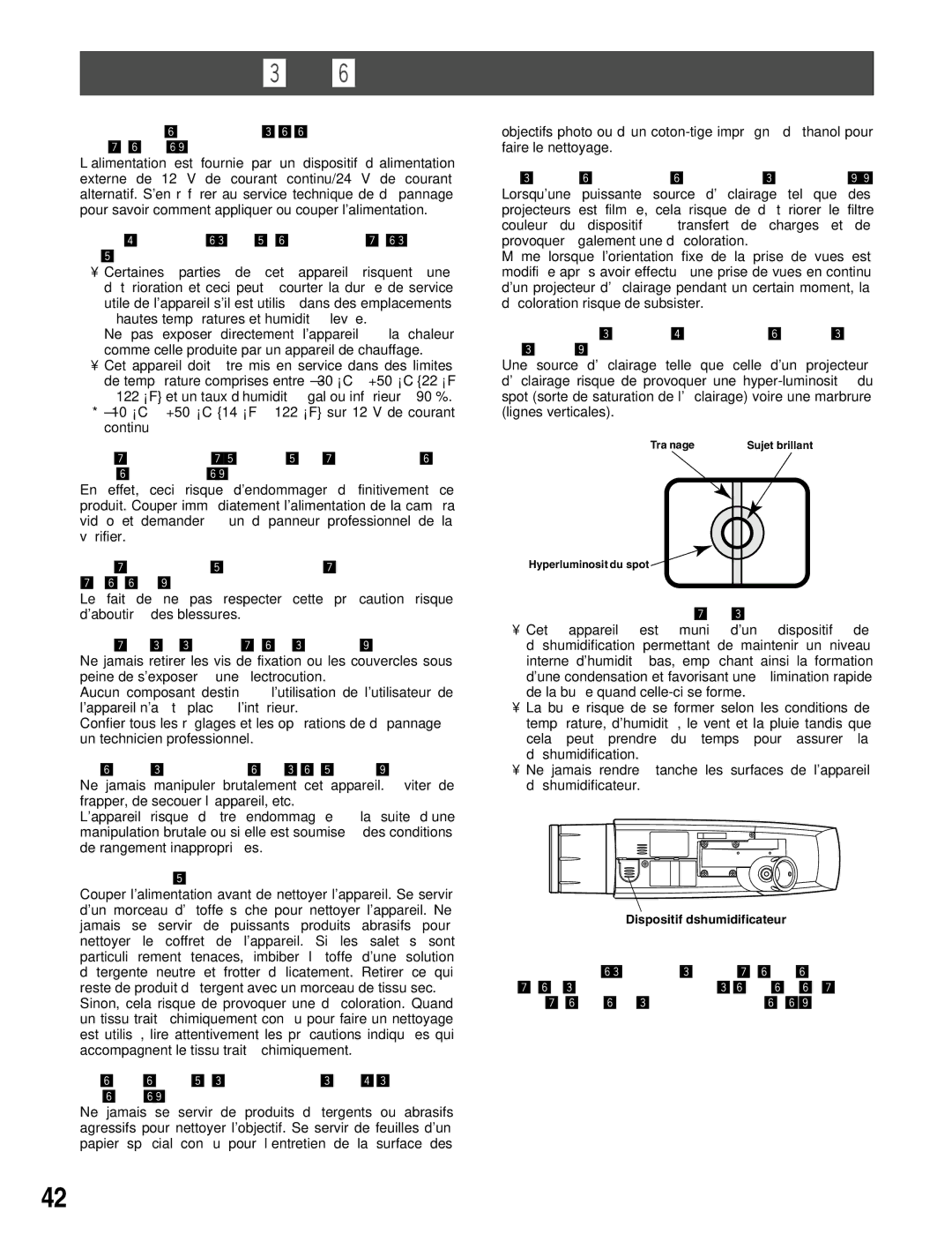 Panasonic WV-CW384 operating instructions Mesures de précaution 