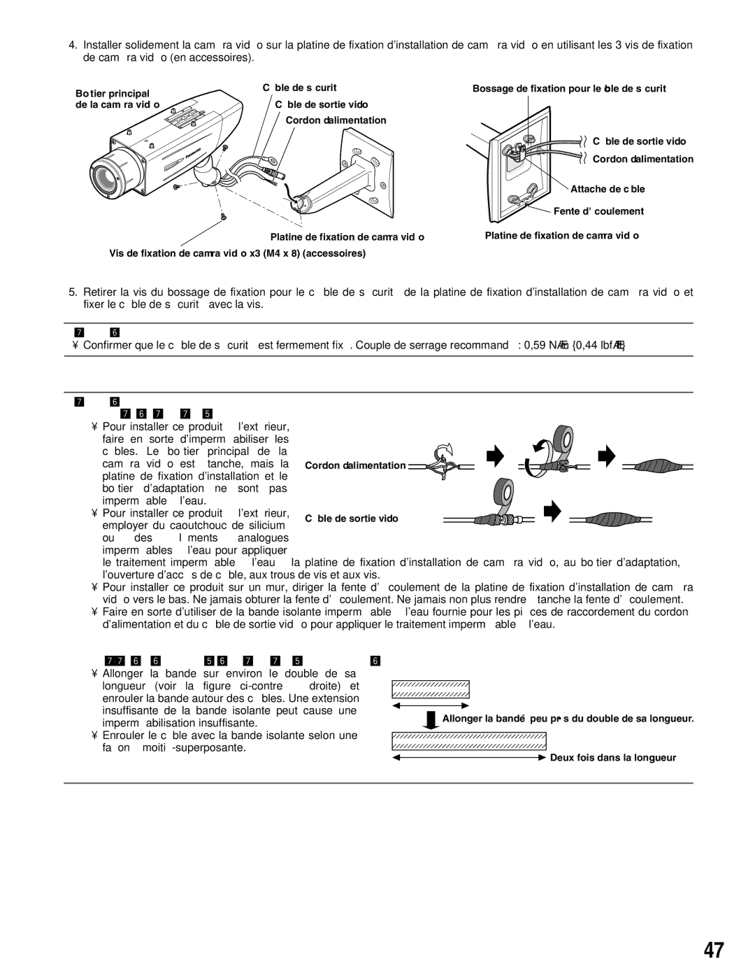 Panasonic WV-CW384 Traitement imperméable à leau, Comment enrouler la bande imperméable à leau fournie 