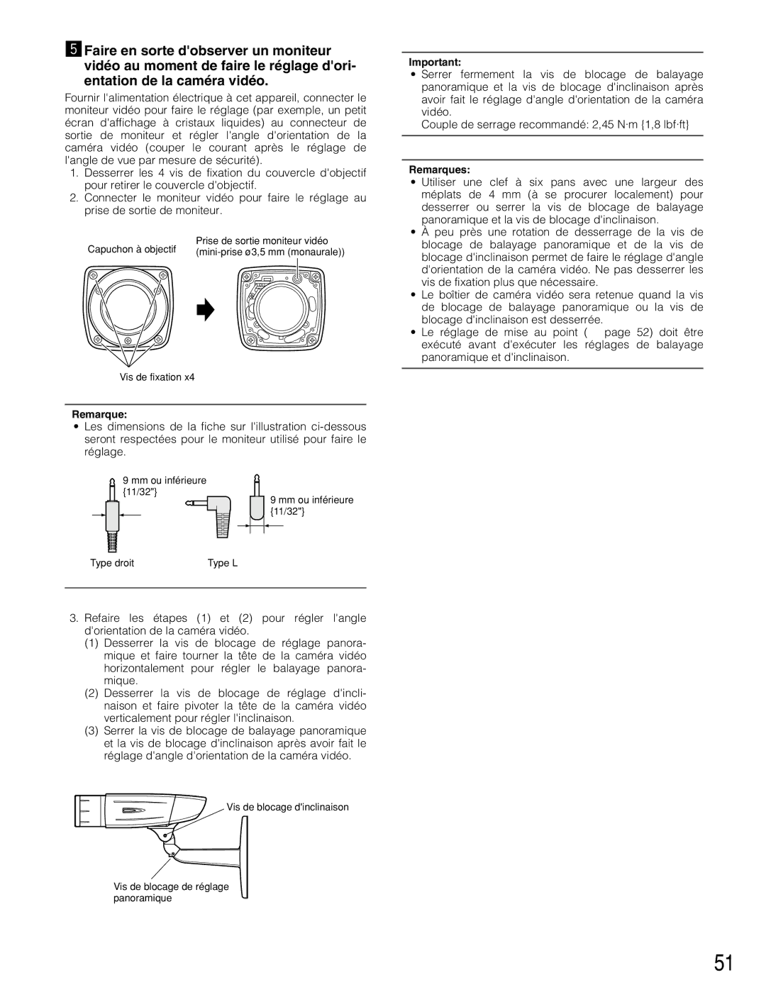 Panasonic WV-CW384 operating instructions Remarques 