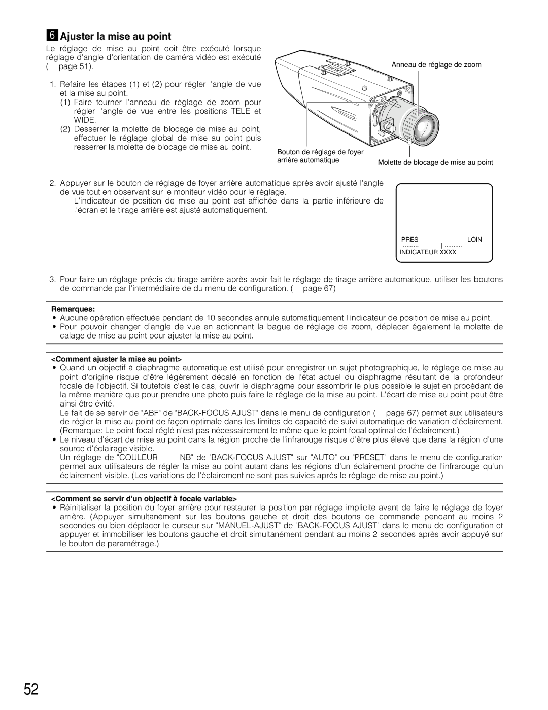 Panasonic WV-CW384 operating instructions NAjuster la mise au point 