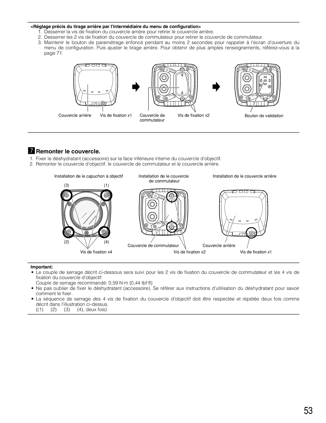 Panasonic WV-CW384 operating instructions MRemonter le couvercle 