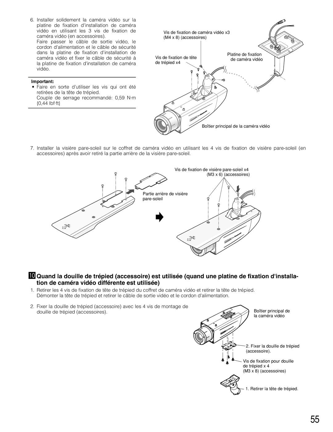 Panasonic WV-CW384 operating instructions De trépied 