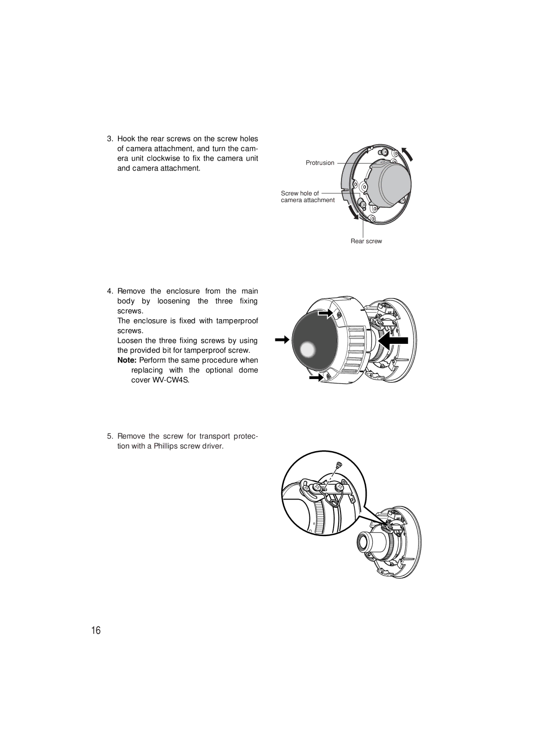 Panasonic WV-CW480S operating instructions Protrusion Screw hole of camera attachment Rear screw 