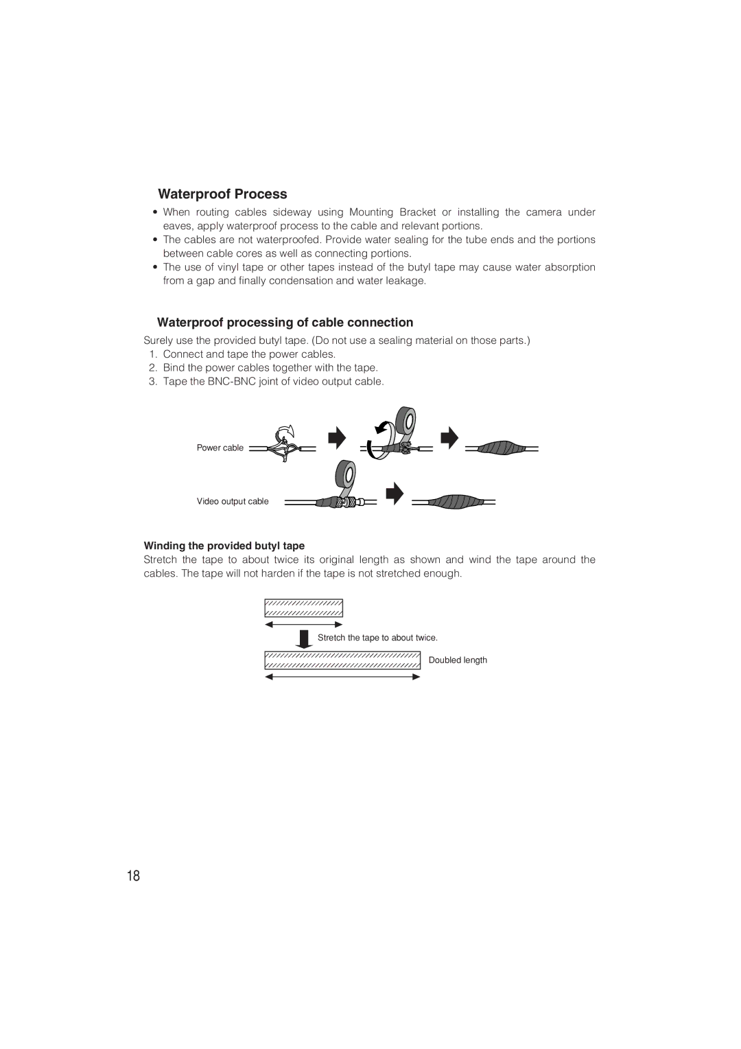 Panasonic WV-CW480S Waterproof Process, Waterproof processing of cable connection, Winding the provided butyl tape 