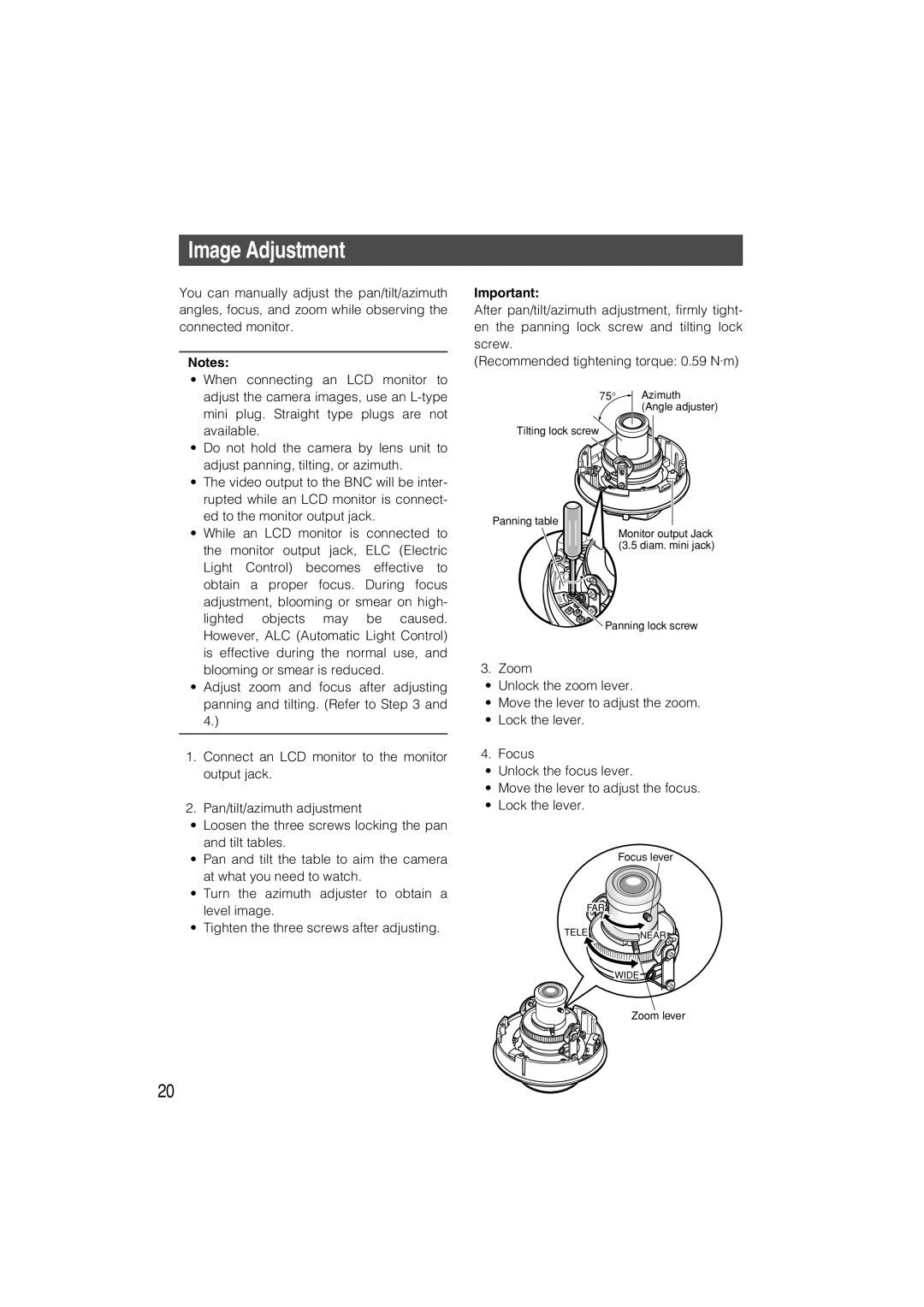 Panasonic WV-CW480S operating instructions Image Adjustment 