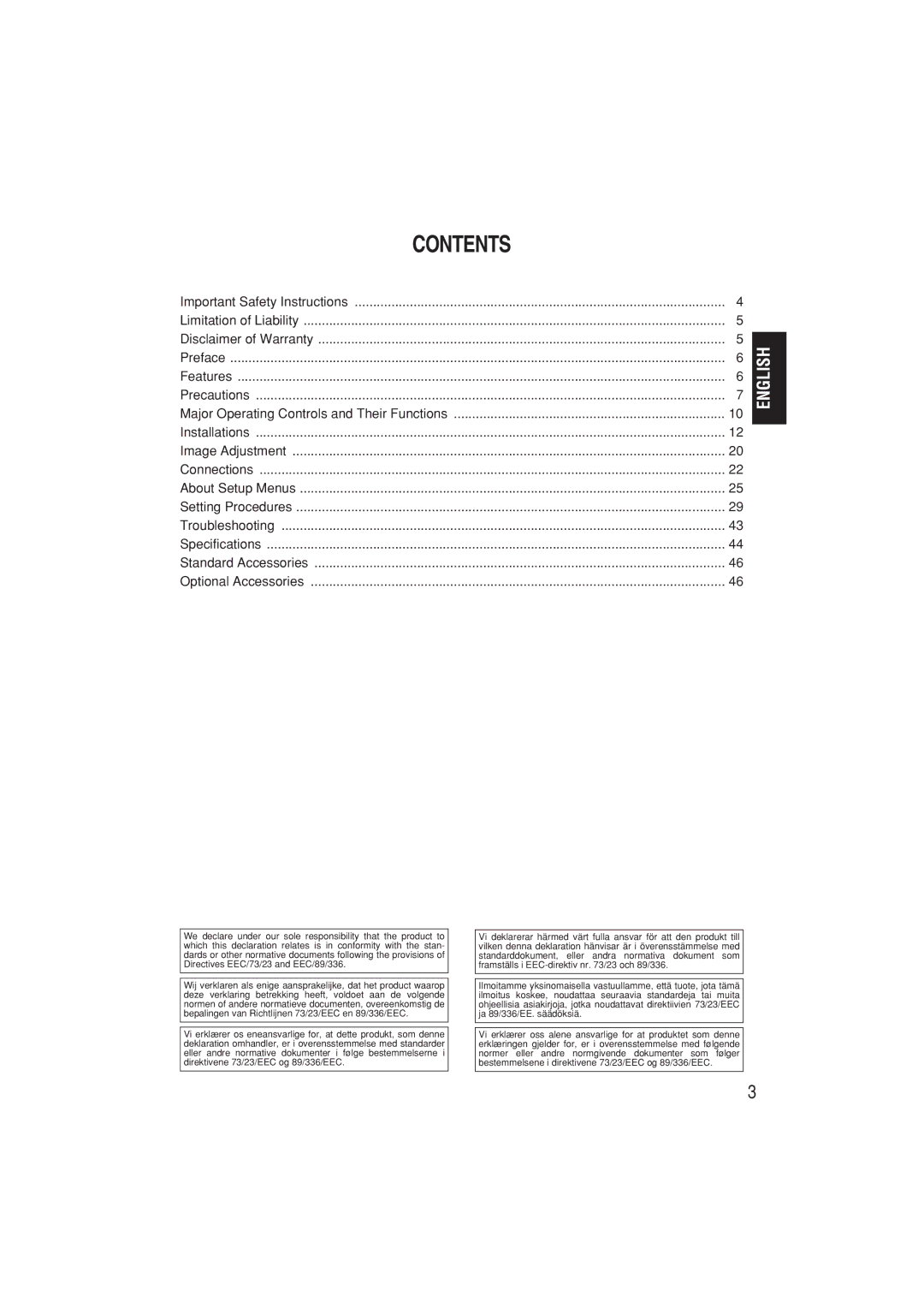 Panasonic WV-CW480S operating instructions Contents 