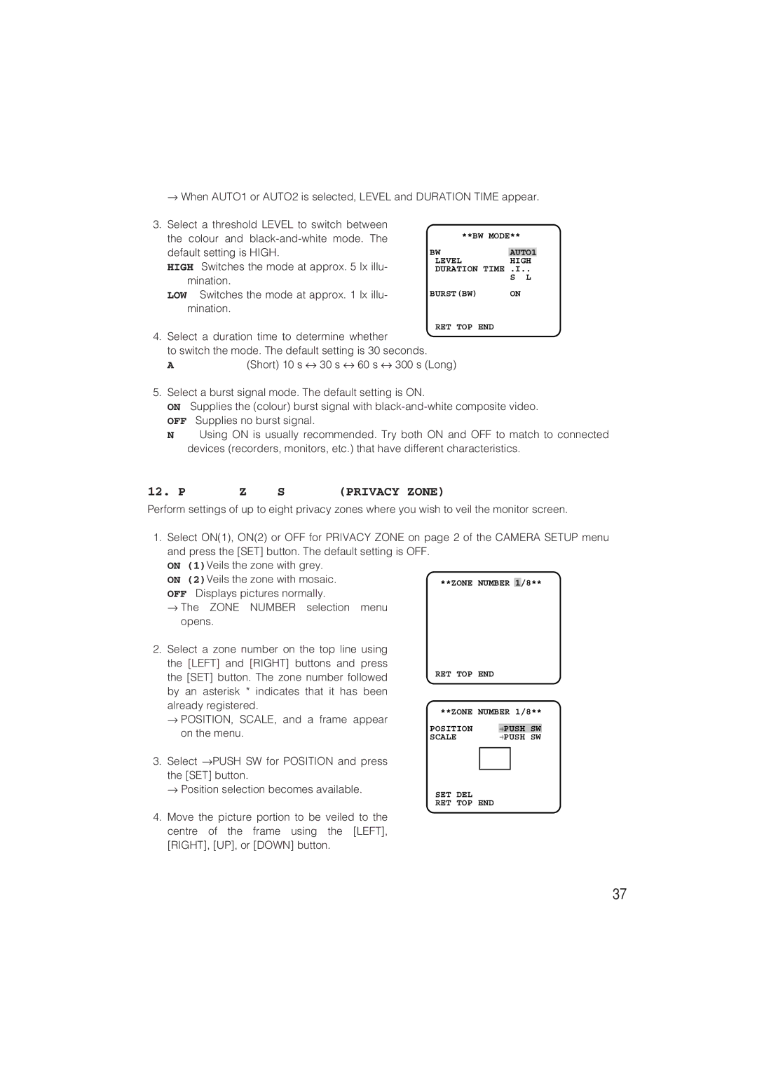 Panasonic WV-CW480S operating instructions Privacy Zone Setting Privacy Zone 