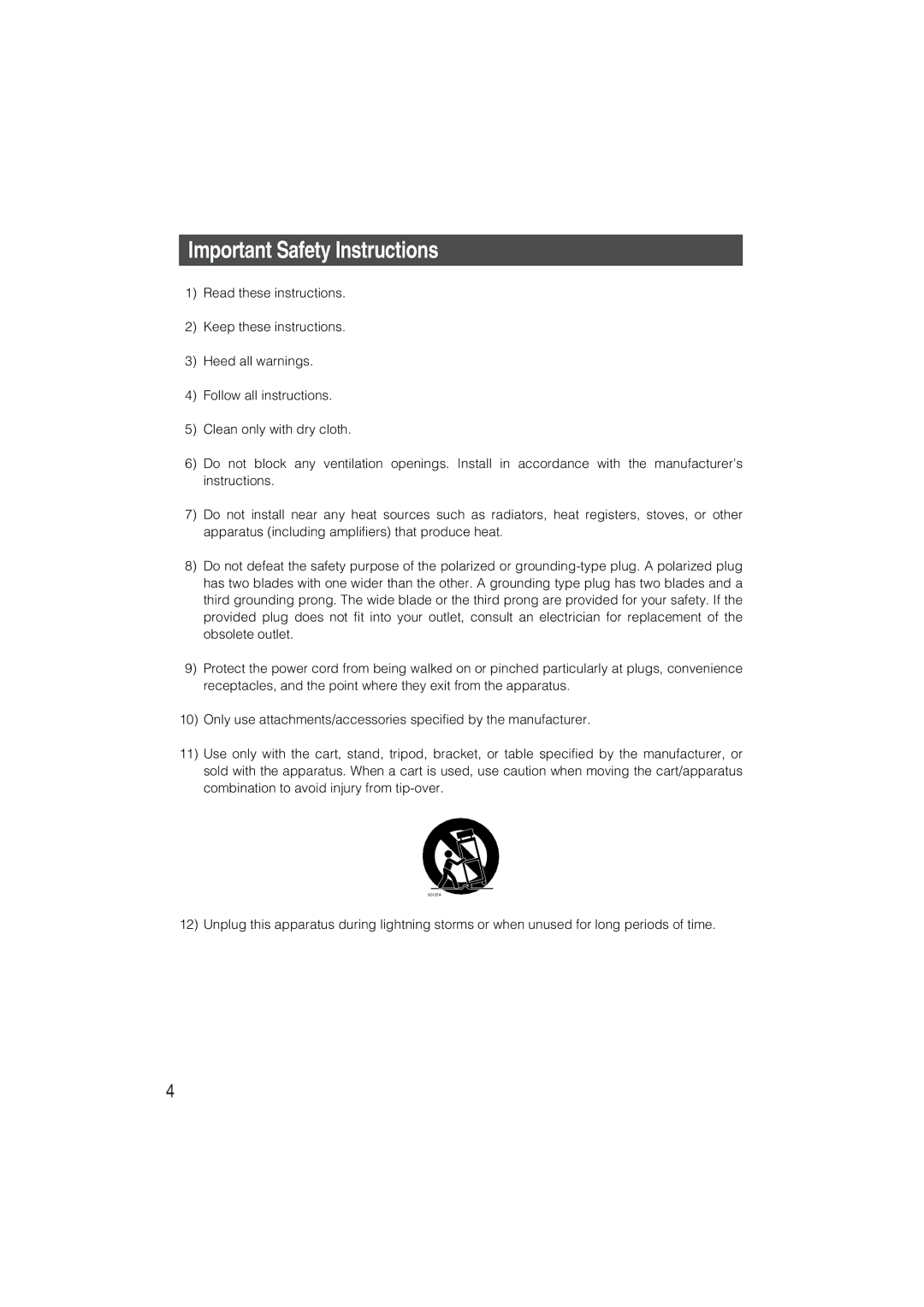 Panasonic WV-CW480S operating instructions Important Safety Instructions 