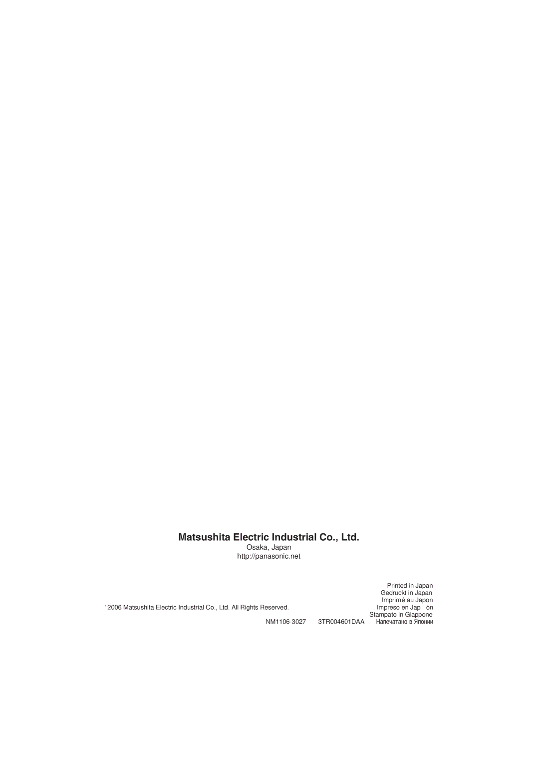 Panasonic WV-CW480S operating instructions Osaka, Japan Http//panasonic.net 