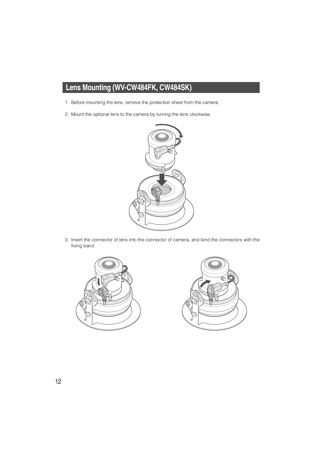 Panasonic operating instructions Lens Mounting WV-CW484FK, CW484SK 