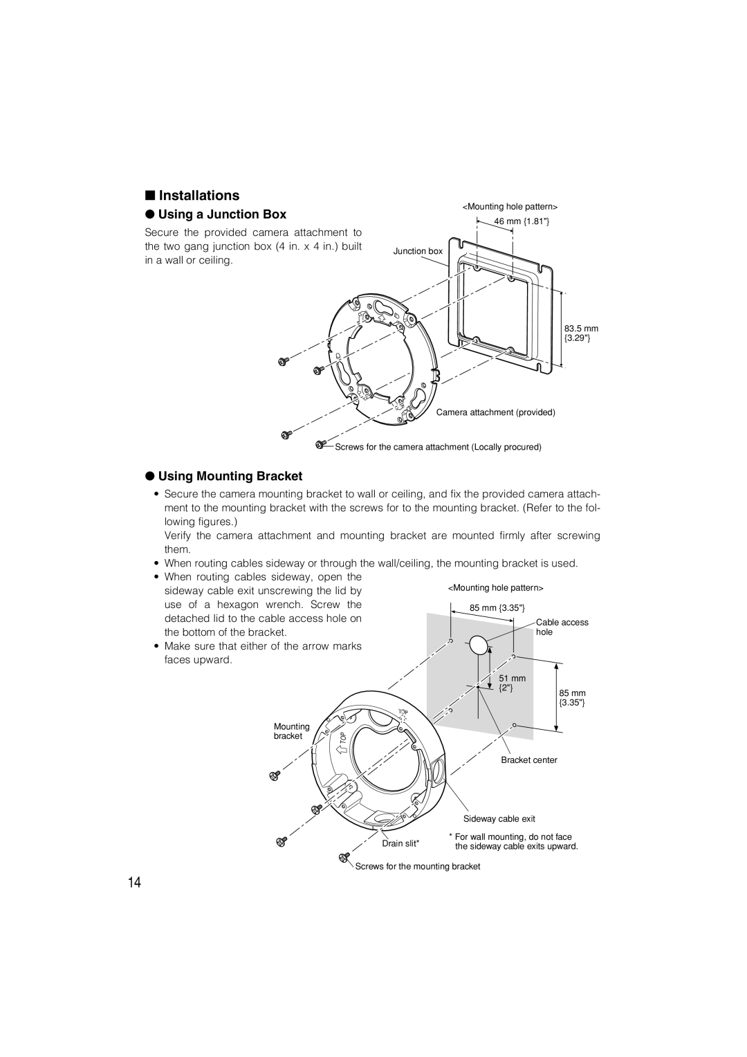 Panasonic WV-CW484 operating instructions Using Mounting Bracket 