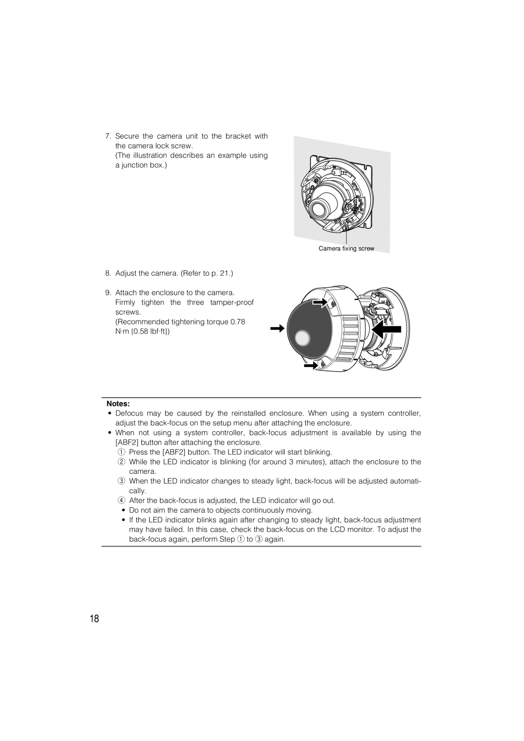 Panasonic WV-CW484 operating instructions Camera fixing screw 