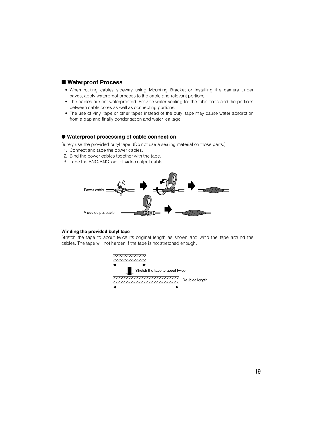 Panasonic WV-CW484 Waterproof Process, Waterproof processing of cable connection, Winding the provided butyl tape 