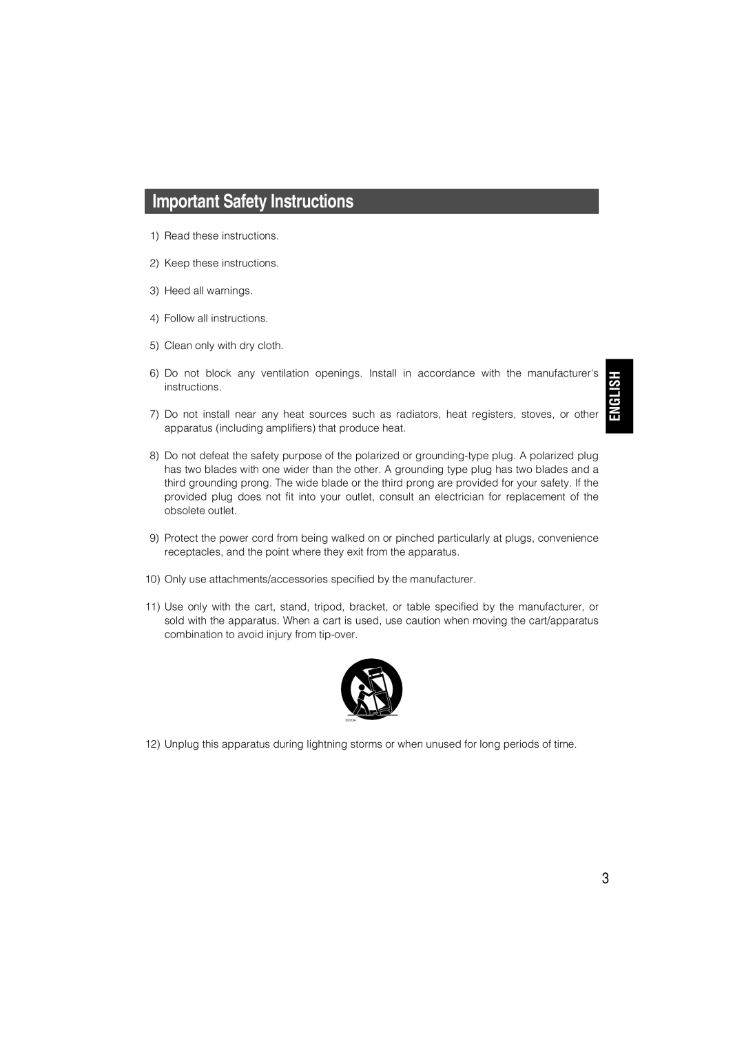 Panasonic WV-CW484 operating instructions Important Safety Instructions, English 