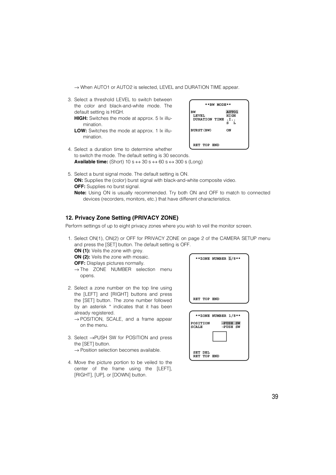 Panasonic WV-CW484 operating instructions Privacy Zone Setting Privacy Zone 