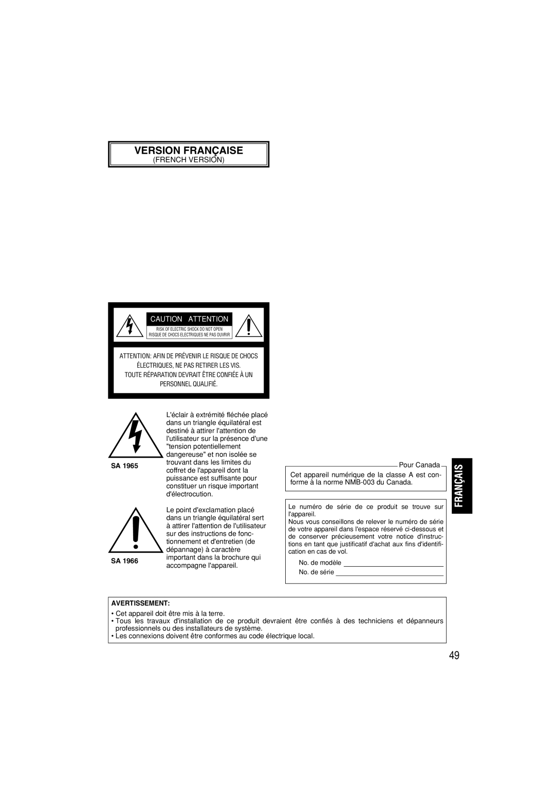 Panasonic WV-CW484 operating instructions Version Française 