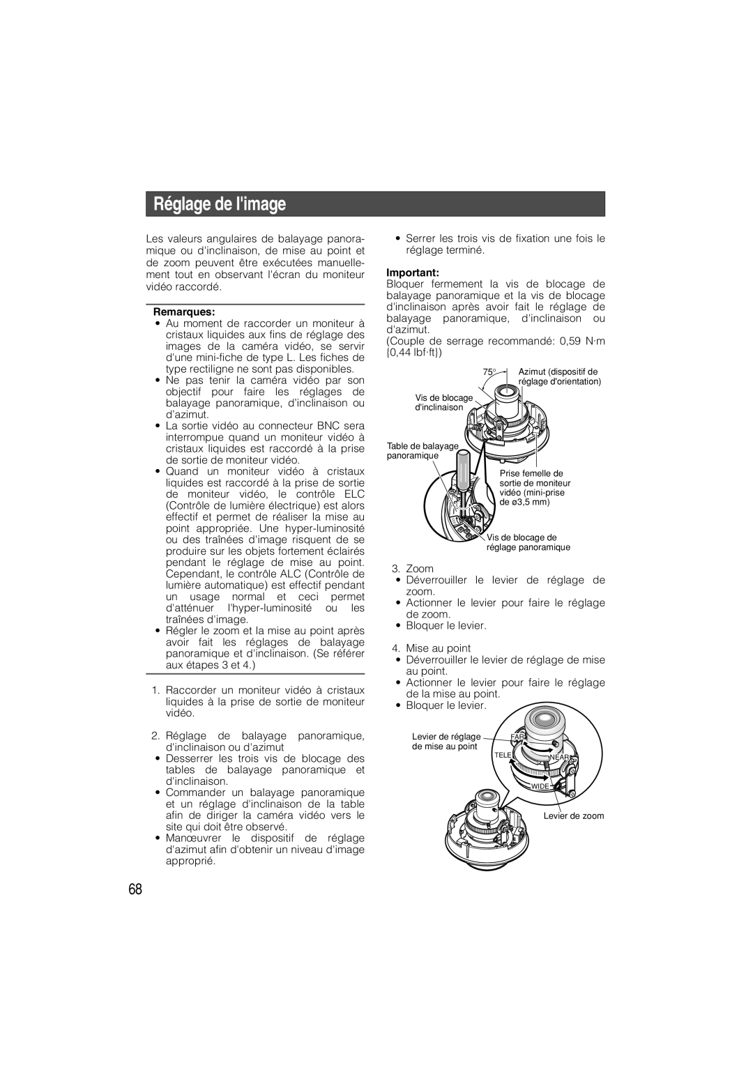 Panasonic WV-CW484 operating instructions Réglage de limage 