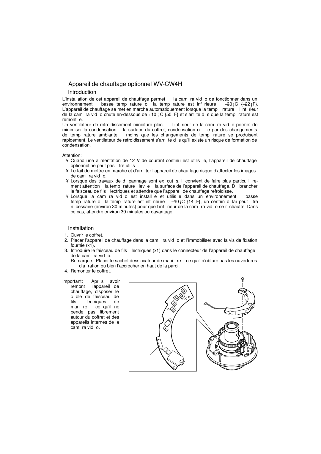 Panasonic WV-CW484 operating instructions Appareil de chauffage optionnel WV-CW4H, Introduction 