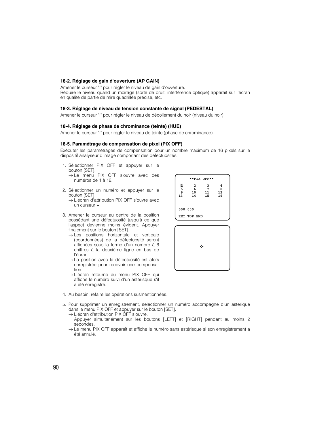 Panasonic WV-CW484 18-2. Réglage de gain douverture AP Gain, 18-4. Réglage de phase de chrominance teinte HUE 