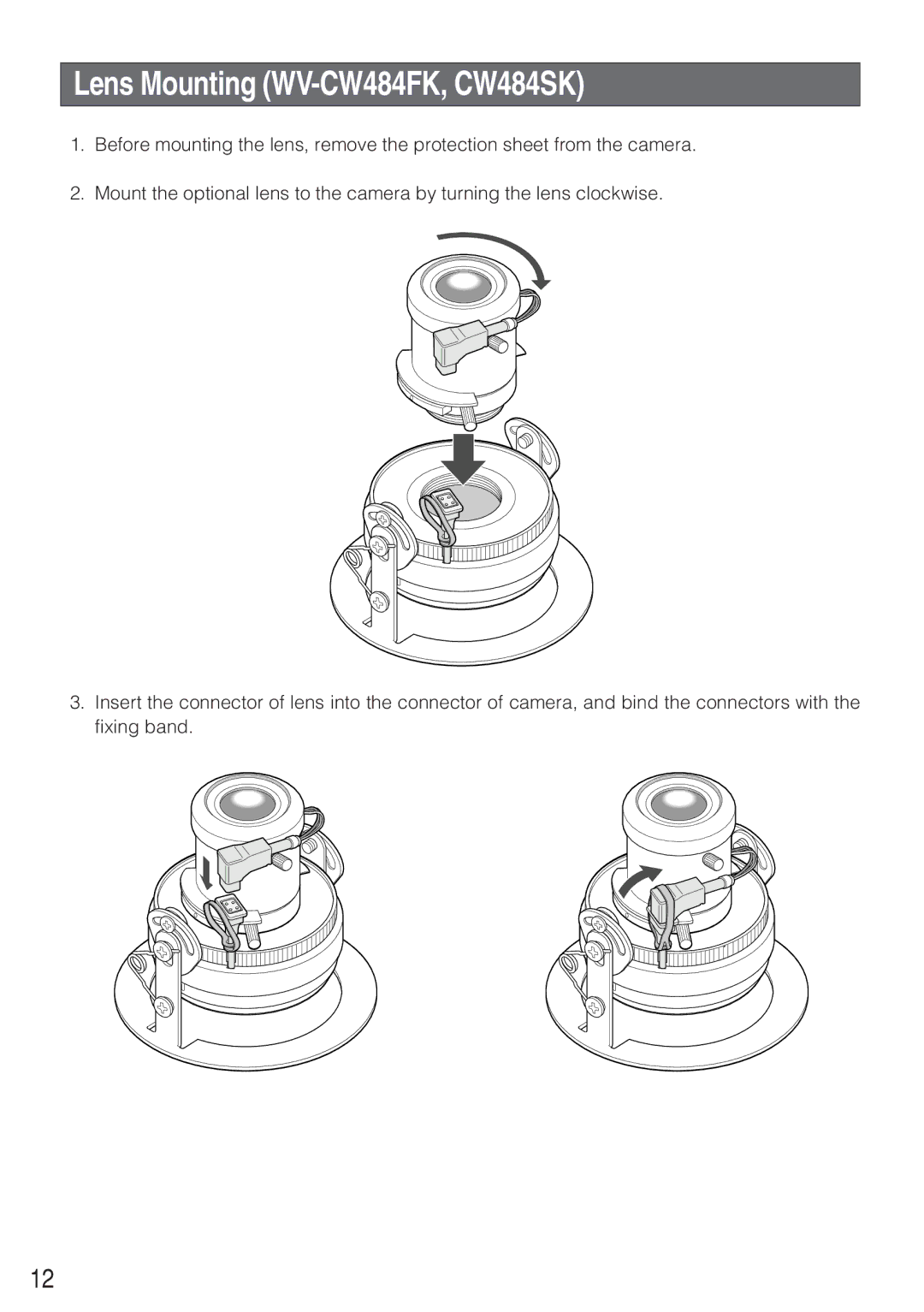 Panasonic operating instructions Lens Mounting WV-CW484FK, CW484SK 