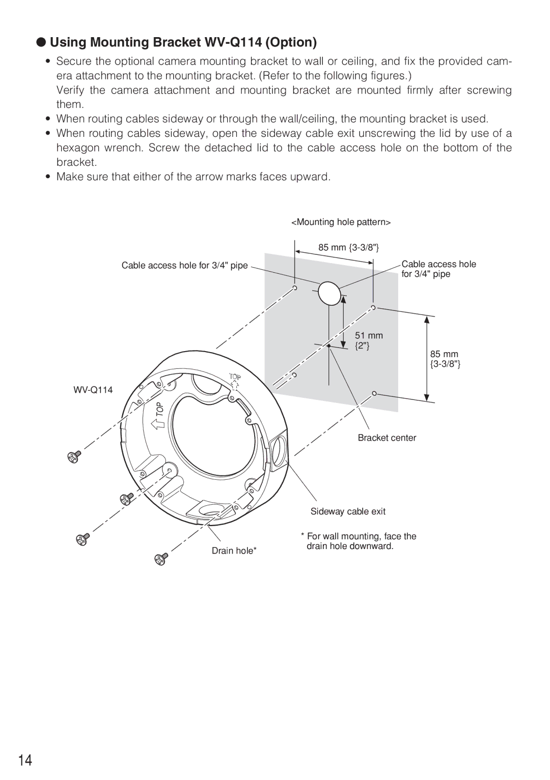 Panasonic WV-CW484F operating instructions Using Mounting Bracket WV-Q114 Option 