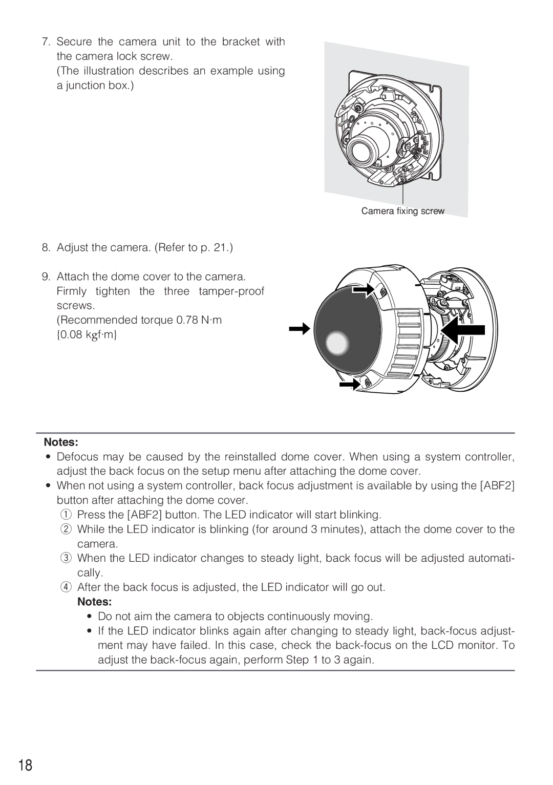 Panasonic WV-CW484F operating instructions Camera fixing screw 