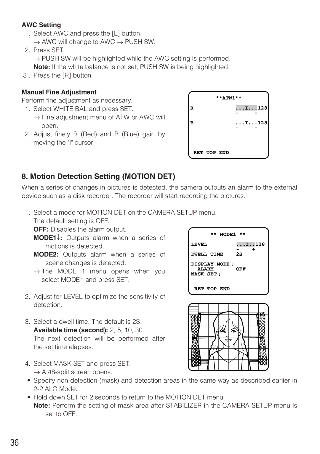 Panasonic WV-CW484F operating instructions Motion Detection Setting Motion DET 