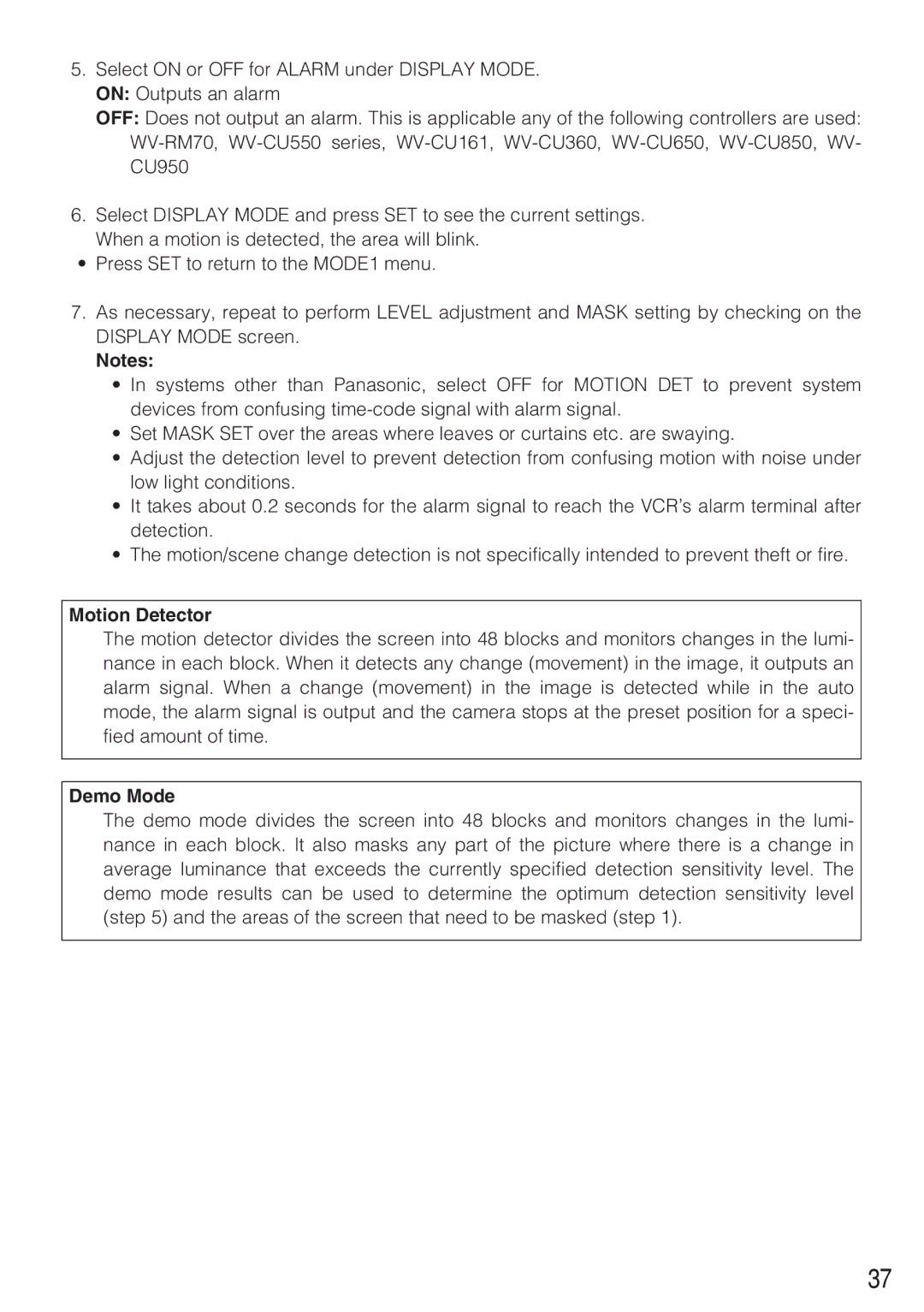 Panasonic WV-CW484F operating instructions Motion Detector, Demo Mode 