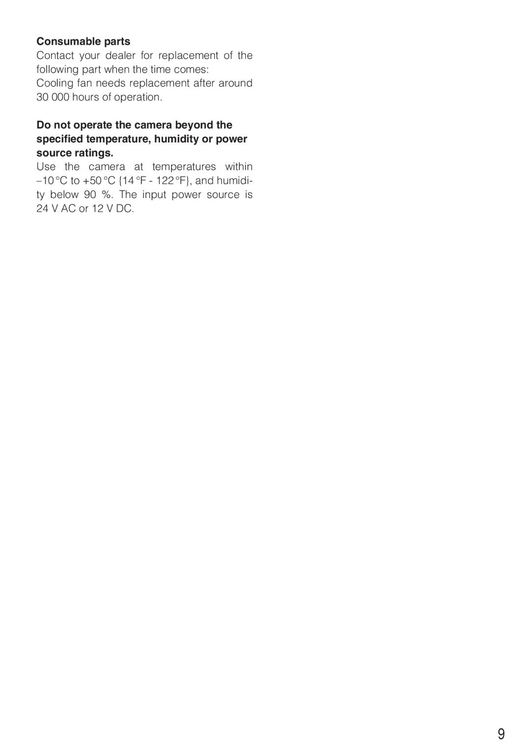 Panasonic WV-CW484F operating instructions Consumable parts 