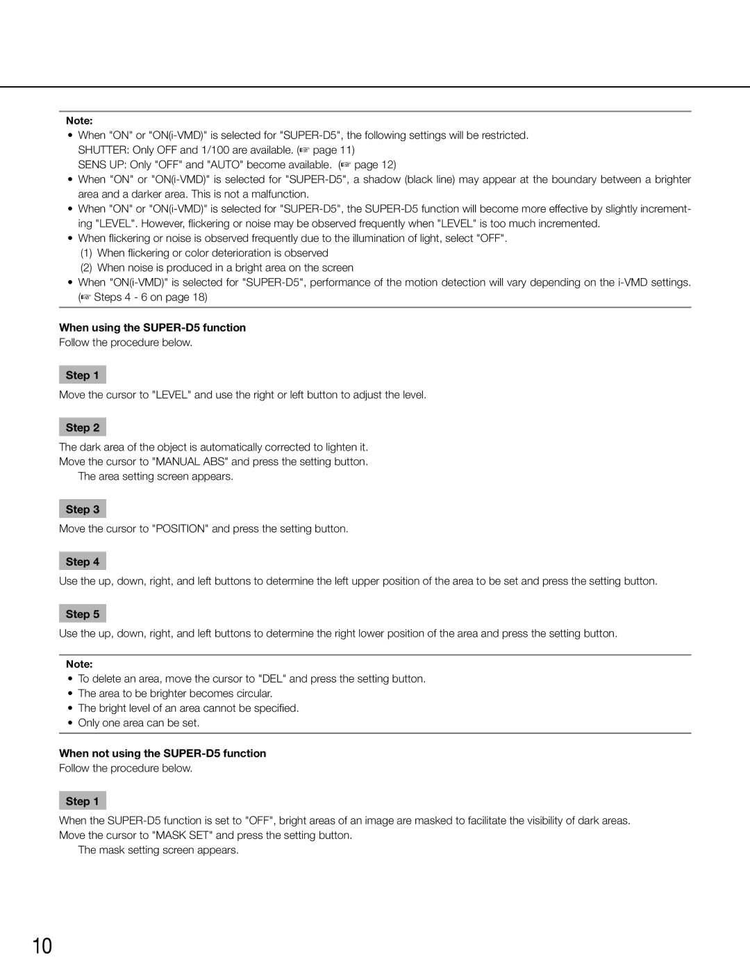 Panasonic WV-CW504FK, WV-CW504SK manual When using the SUPER-D5 function, When not using the SUPER-D5 function 