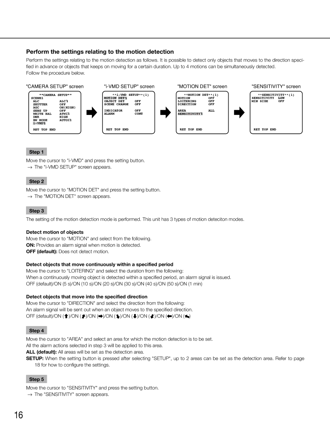 Panasonic WV-CW504FK, WV-CW504SK manual Perform the settings relating to the motion detection, Detect motion of objects 