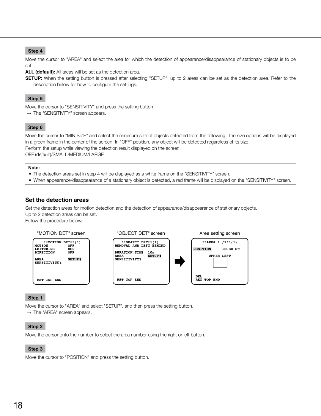 Panasonic WV-CW504FK, WV-CW504SK manual Set the detection areas, Motion DET screen Object DET screen 