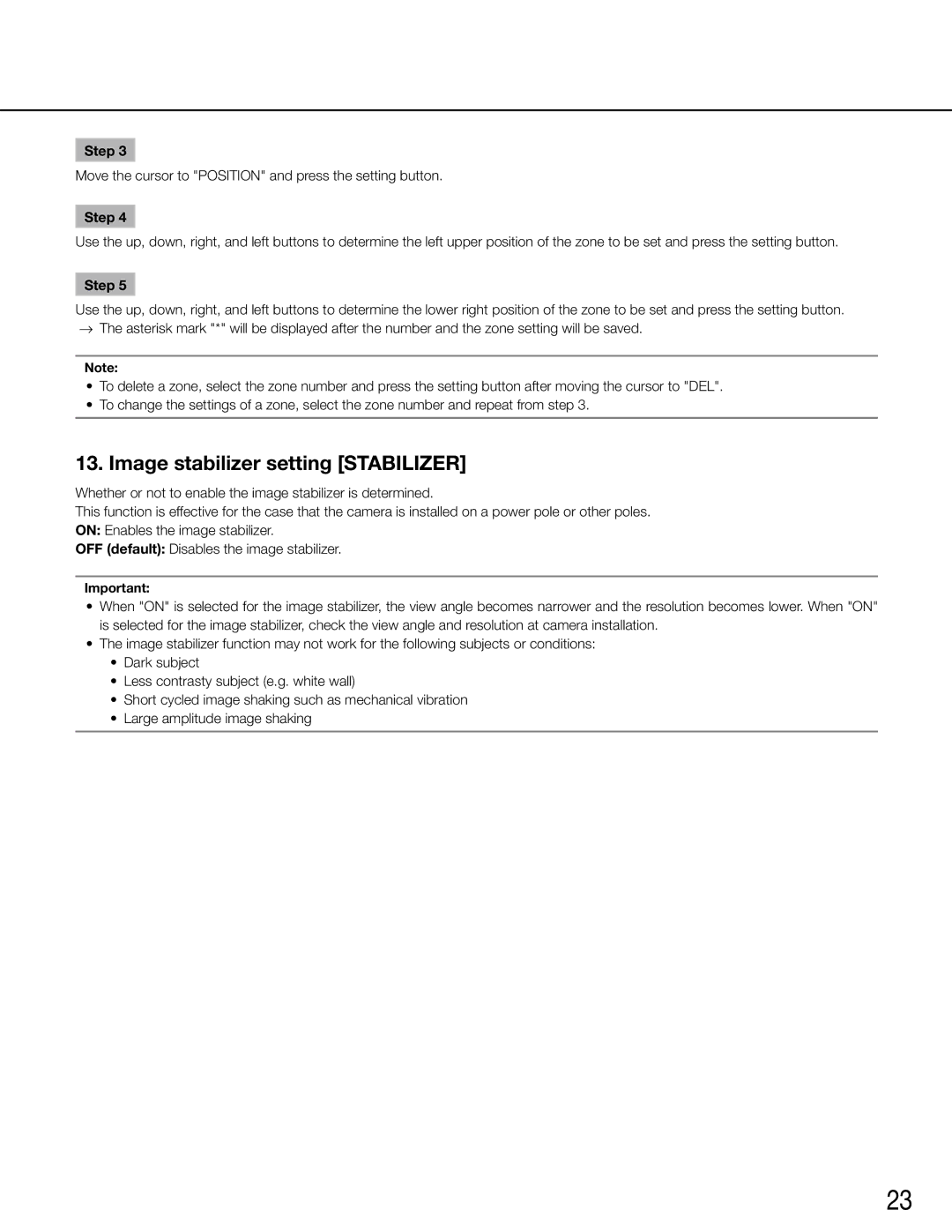 Panasonic WV-CW504SK, WV-CW504FK manual Image stabilizer setting Stabilizer 